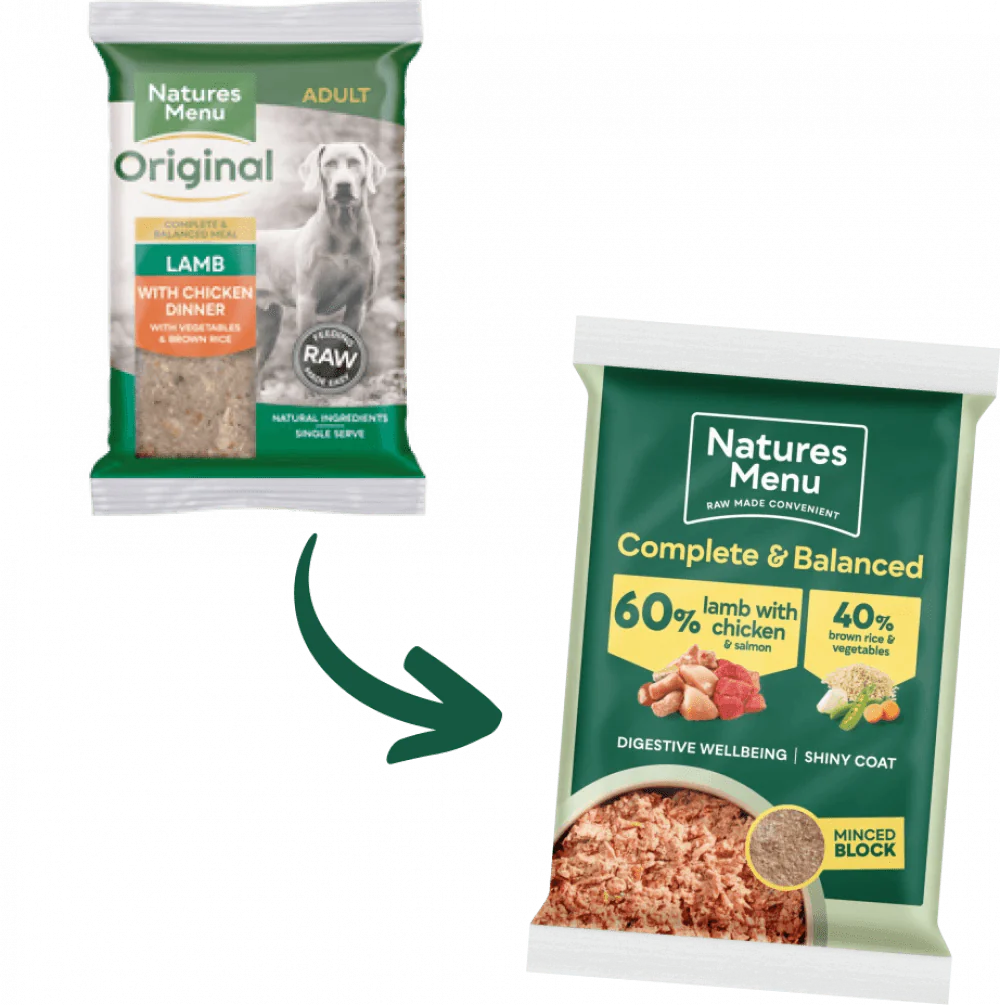Natures Menu 60/40 Lamb with Chicken, Salmon, Vegetables and Brown Rice Block 300g - Ormskirk Pets