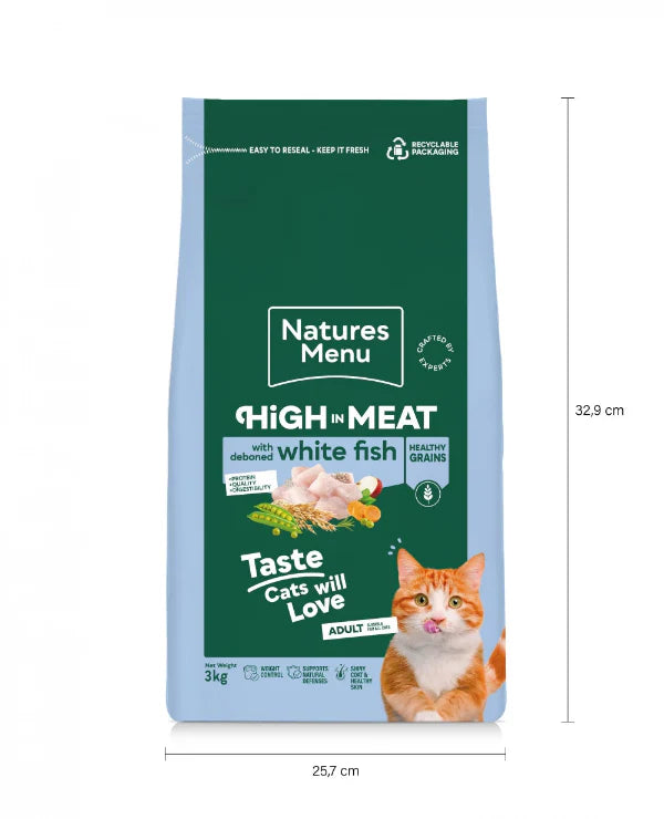 Natures Menu High In Meat Dry Cat Food Healthy Grains With White Fish 3kg