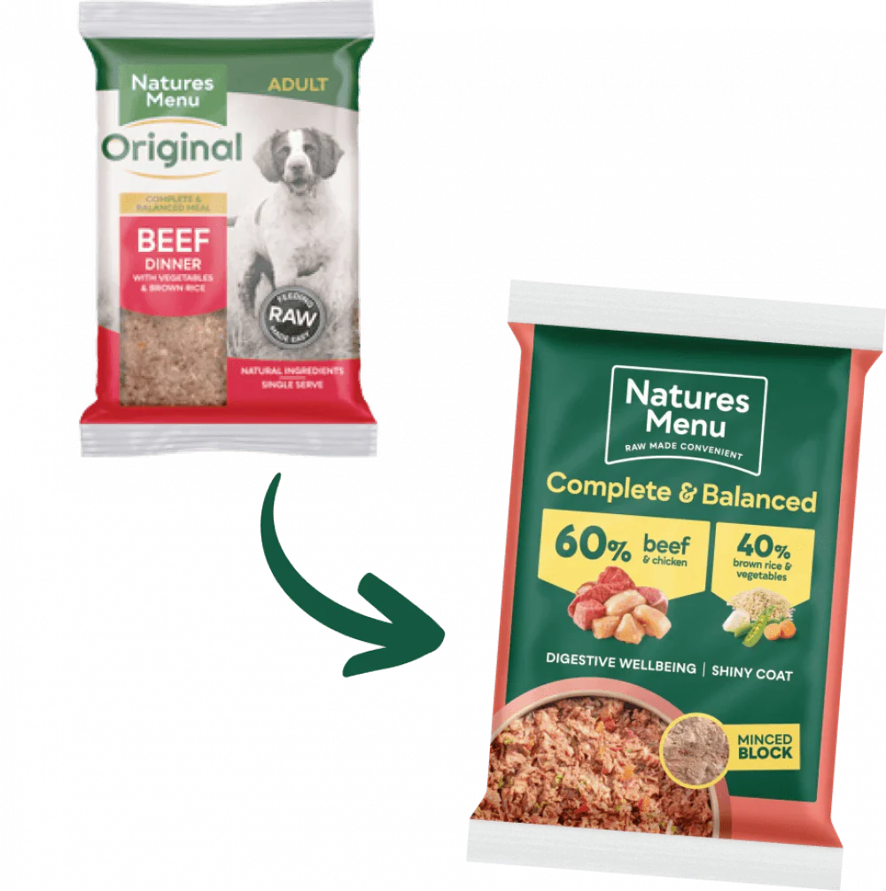 Natures Menu 60/40 Beef and Chicken with Vegetables and Brown Rice Block 300g - Ormskirk Pets