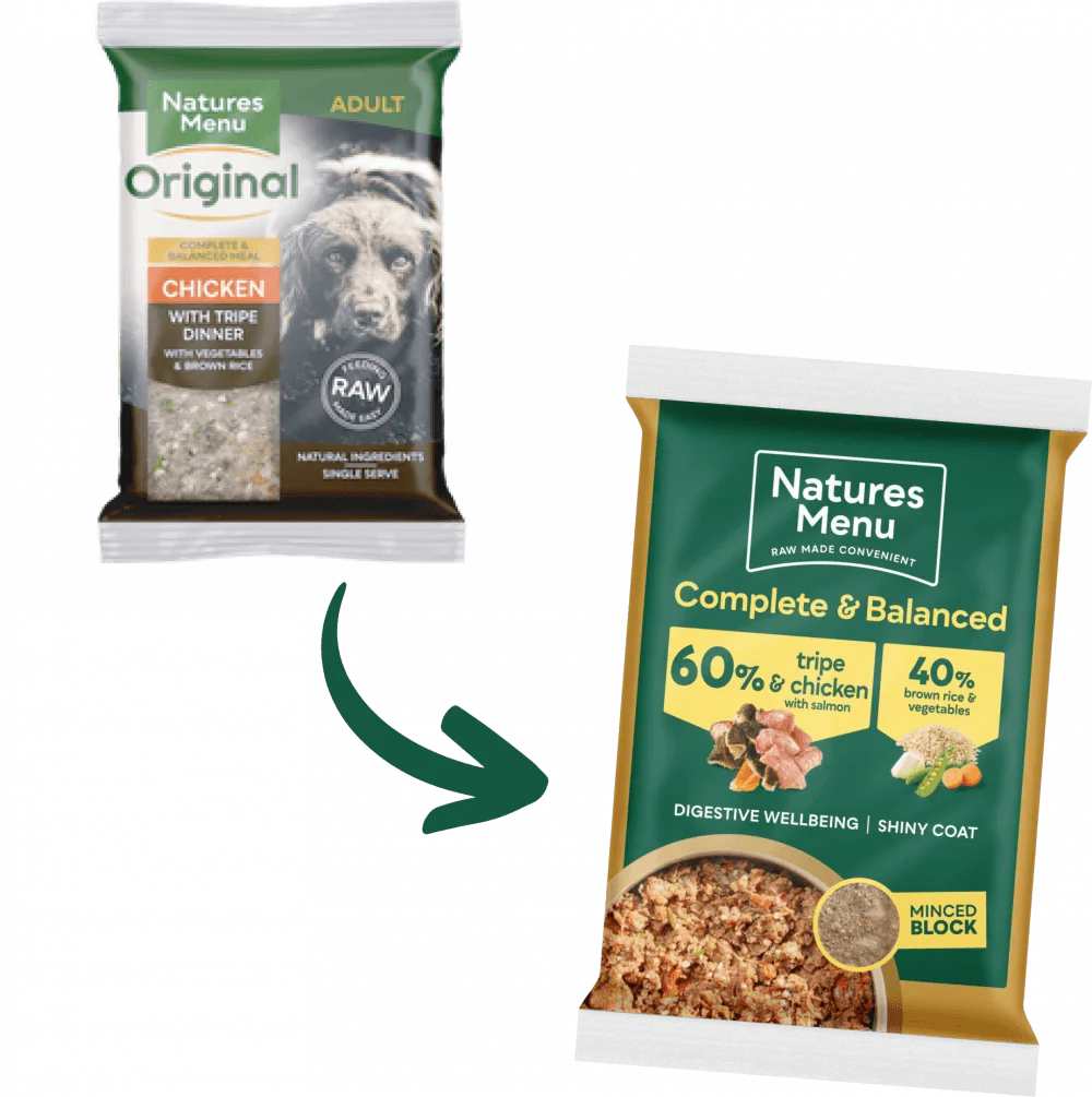 Natures Menu 60/40 Tripe and Chicken with Salmon, Vegetables and Brown Rice Block 300g - Ormskirk Pets