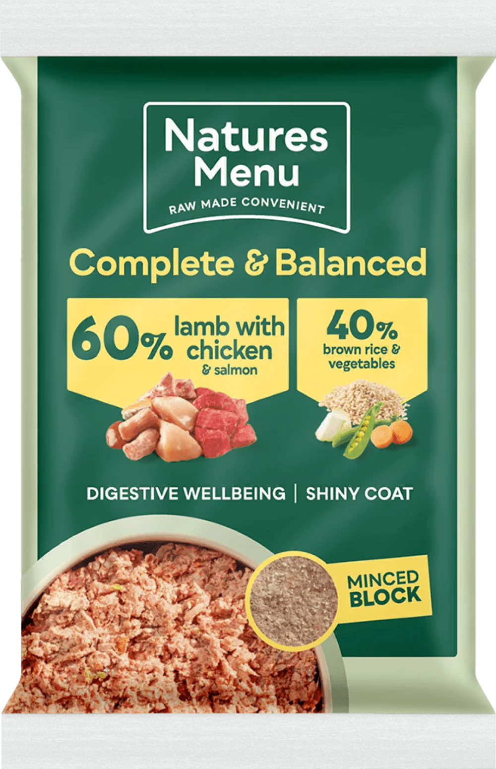Natures Menu 60/40 Lamb with Chicken, Salmon, Vegetables and Brown Rice Block 300g - Ormskirk Pets