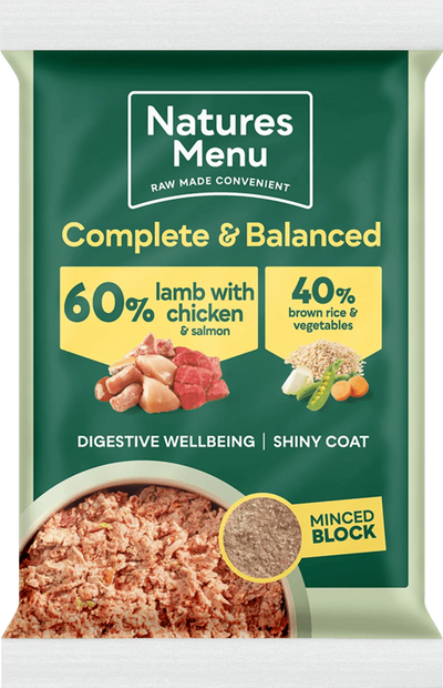 Natures Menu 60/40 Lamb with Chicken, Salmon, Vegetables and Brown Rice Block 300g - Ormskirk Pets