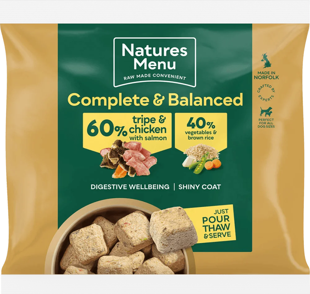 Natures Menu 60/40 Tripe and Chicken with Salmon, Vegetables and Brown Rice 1KG For Adult Dogs - Ormskirk Pets