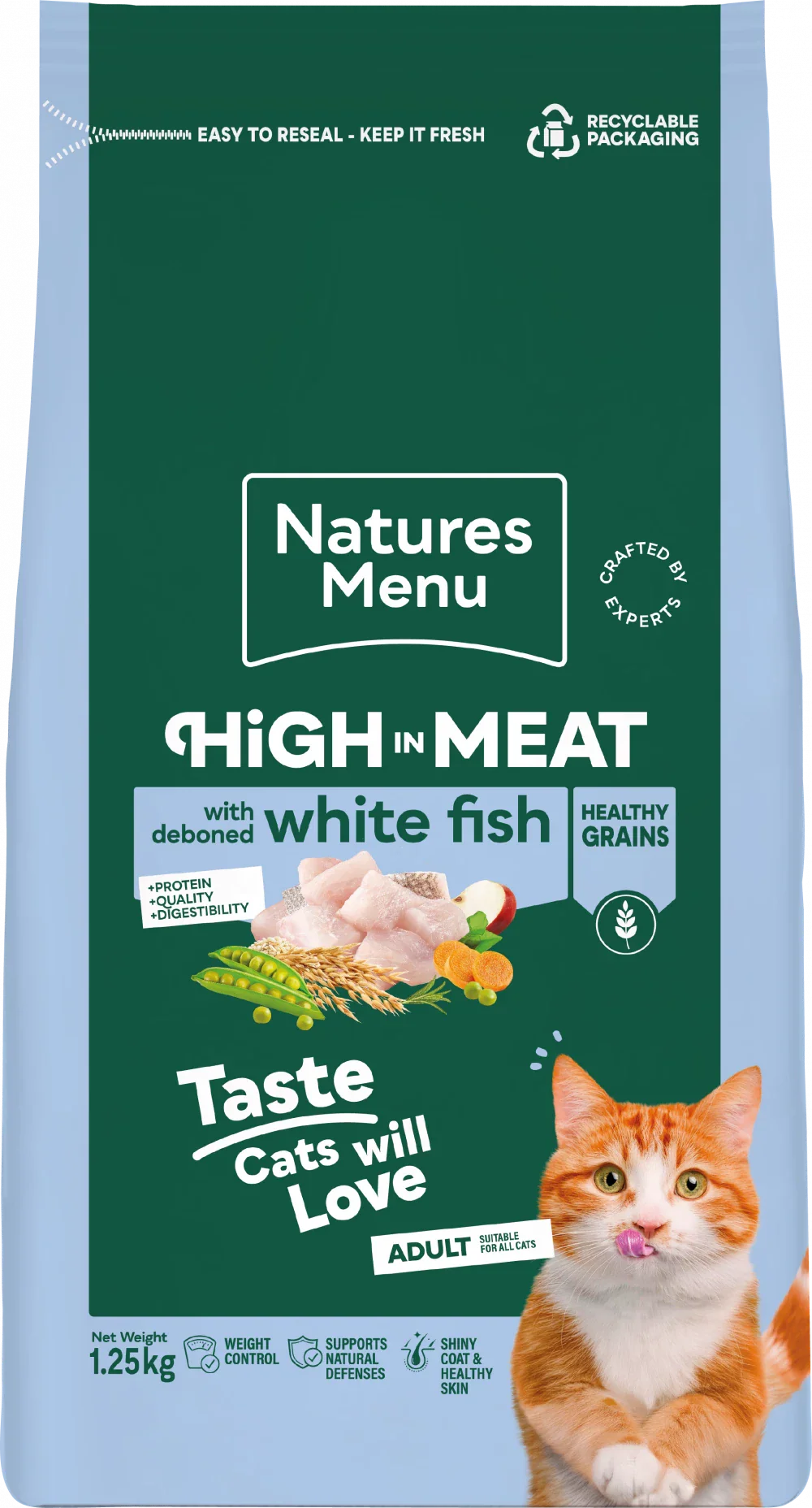 Natures Menu High In Meat Dry Cat Food No Grain With White Fish 1.25kg
