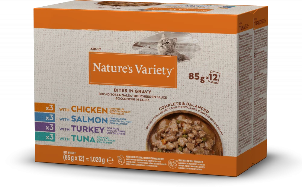 Natures Variety Bites in Gravy Cat Multipack 85g x 12 pouches