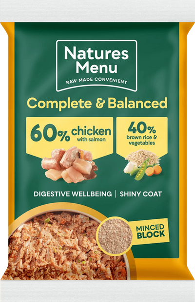 Natures Menu 60/40 Chicken with Salmon, Vegetables and Brown Rice Block 300g - Ormskirk Pets