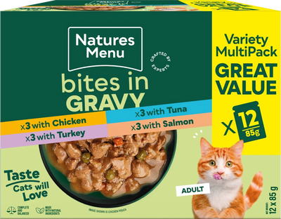 Natures Menu Bites In Gravy Multipack Wet Cat Food Pouches 12x85g