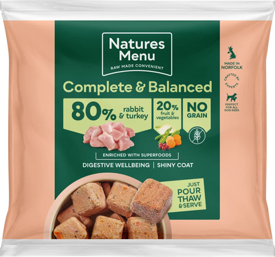 Natures Menu Complete & Balanced Raw  80/20 Rabbit & Turkey with Superfoods 1kg FROZEN