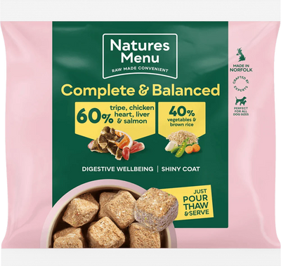 Natures Menu 60/40 Tripe, Chicken Heart, Liver, Salmon, Vegetables and Brown Rice 1KG For Adult Dogs - Ormskirk Pets