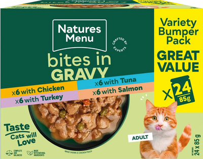 Natures Menu Bites In Gravy Multipack Wet Cat Food Pouches 24x85g