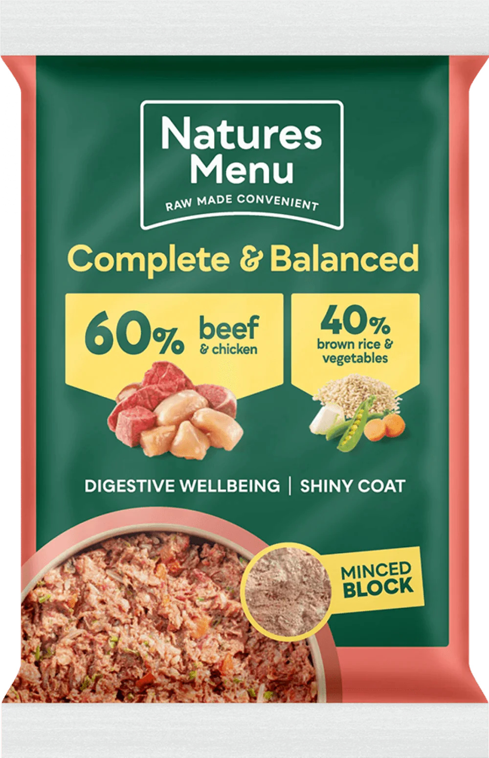 Natures Menu 60/40 Beef and Chicken with Vegetables and Brown Rice Block 300g - Ormskirk Pets