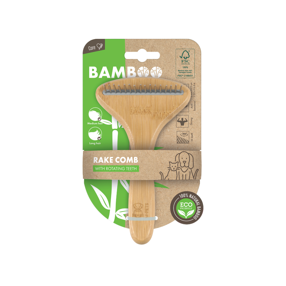 M-PETS Bamboo Rake Comb With Rotating Teeth
